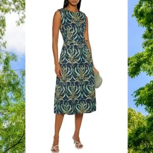 °$2,690 NEW OSCAR DE LA RENTA EXCL SILK LINED LEAF JAQUARD MIDI RUNW DRESS 10 XL